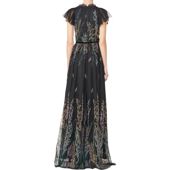 Monique Lhuillier Black and Gold Floral Maxi Dress NWT - Picture 2 of 8